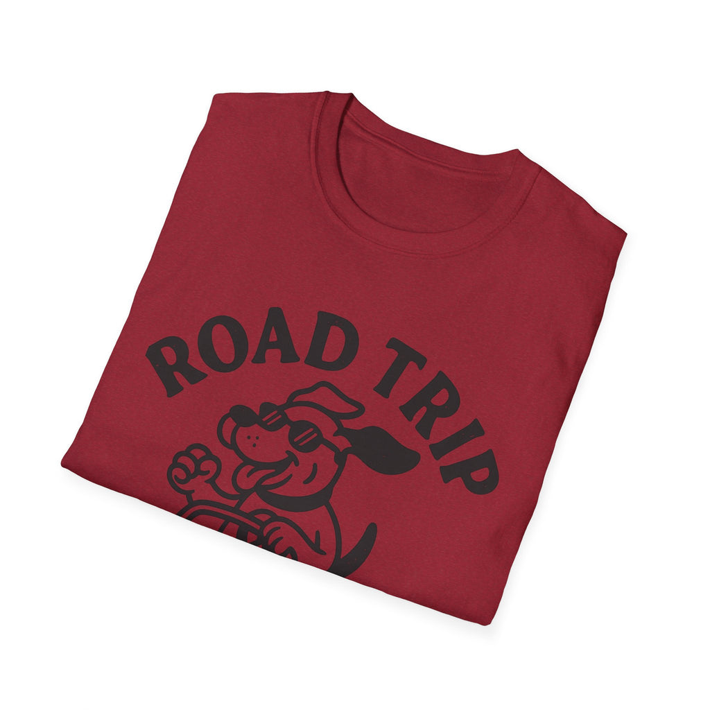 Road Trip Unisex T-Shirt with Playful Dog Graphic