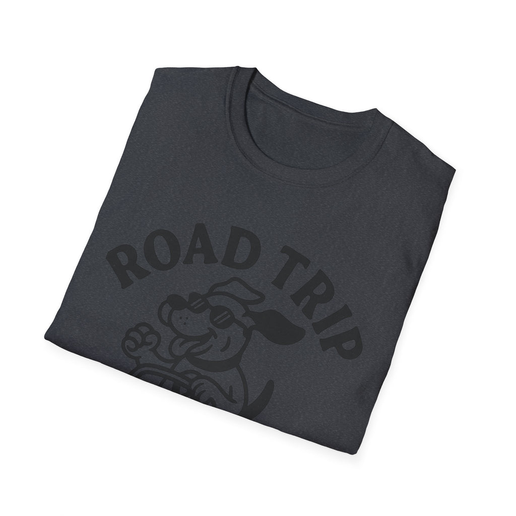 Road Trip Unisex T-Shirt with Playful Dog Graphic