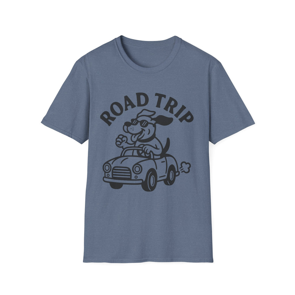 Road Trip Unisex T-Shirt with Playful Dog Graphic