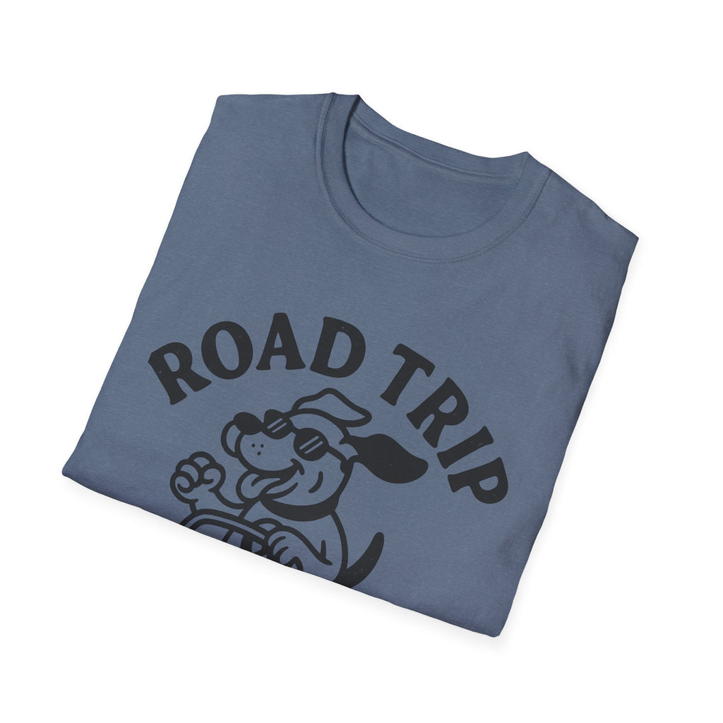 Road Trip Unisex T-Shirt with Playful Dog Graphic