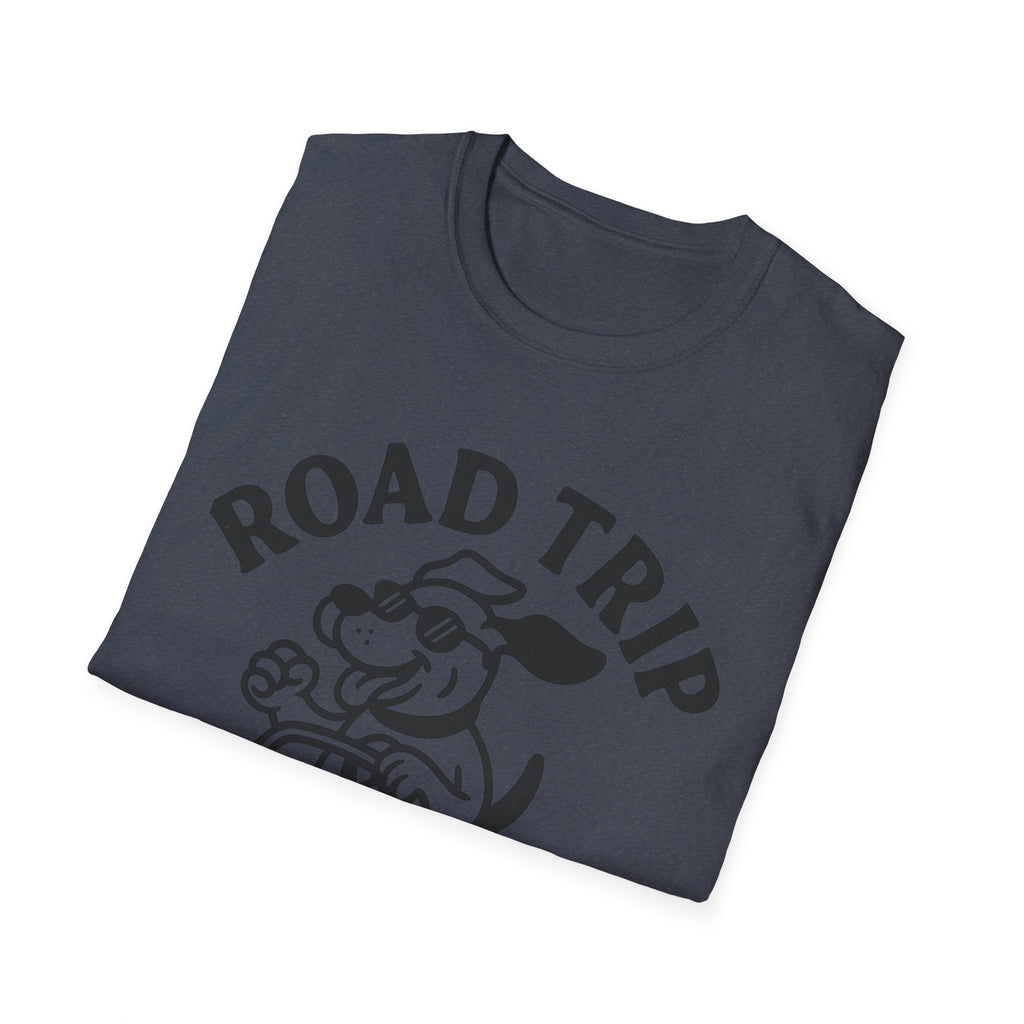Road Trip Unisex T-Shirt with Playful Dog Graphic