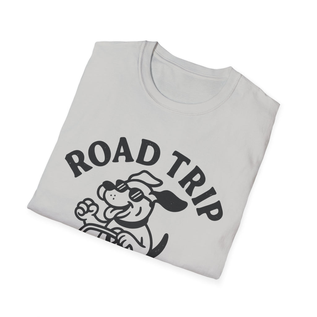 Road Trip Unisex T-Shirt with Playful Dog Graphic
