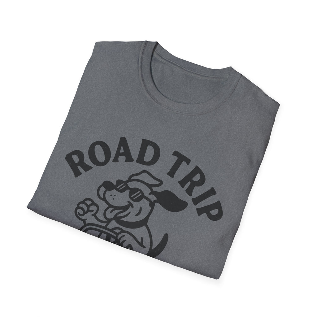 Road Trip Unisex T-Shirt with Playful Dog Graphic