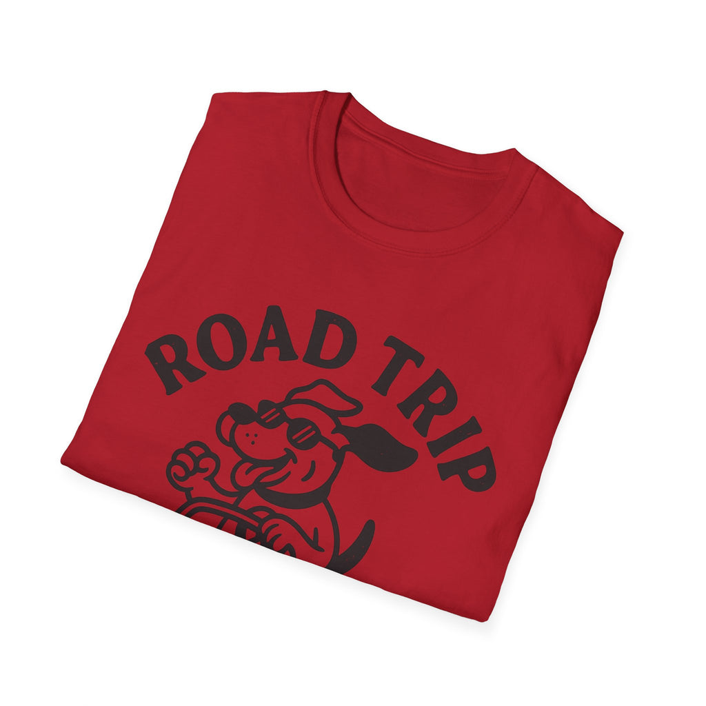 Road Trip Unisex T-Shirt with Playful Dog Graphic