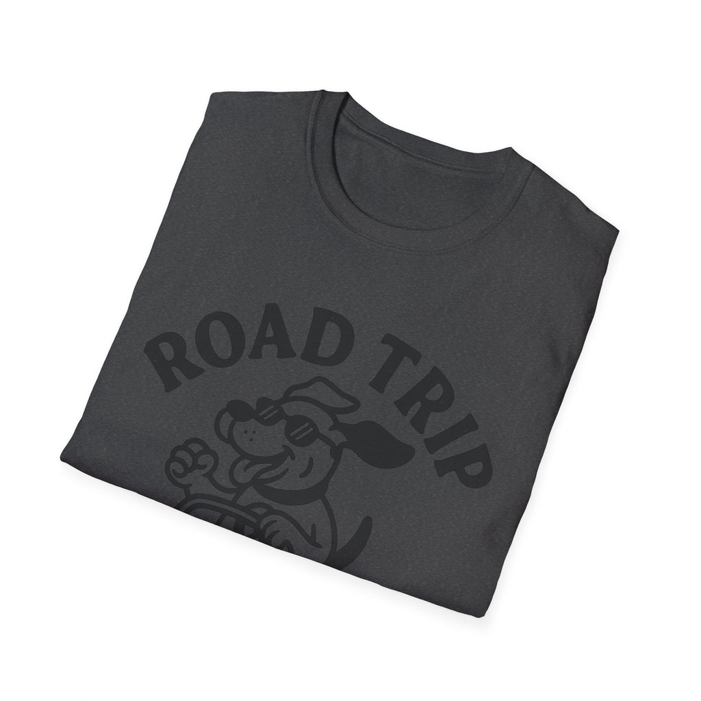 Road Trip Unisex T-Shirt with Playful Dog Graphic