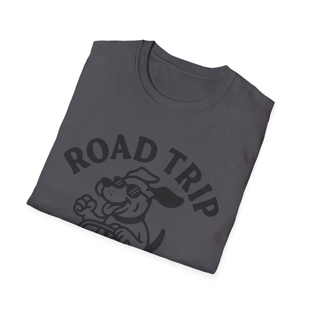 Road Trip Unisex T-Shirt with Playful Dog Graphic