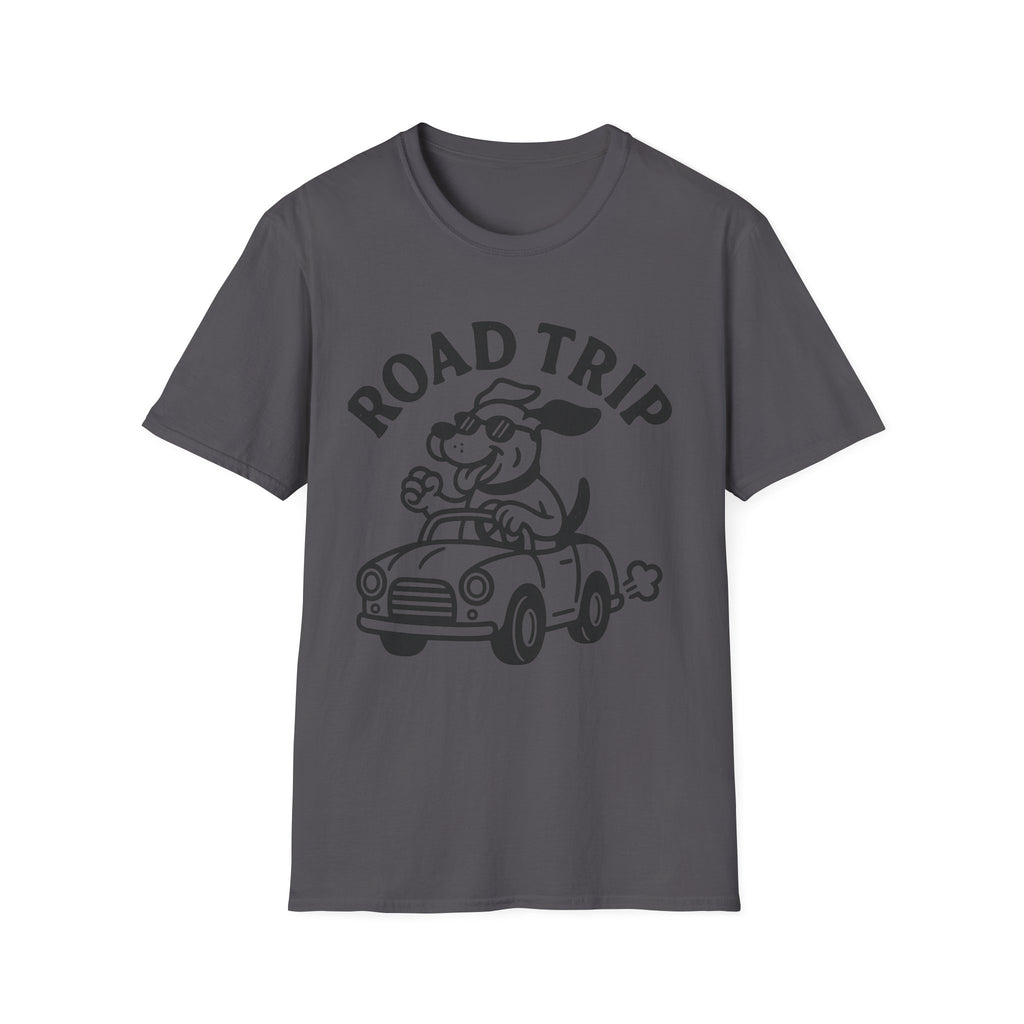 Road Trip Unisex T-Shirt with Playful Dog Graphic